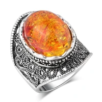 megin d carved silver plated amber retro boho vintage indian rings for women wedding couple friends gift fashion jewelry bague
