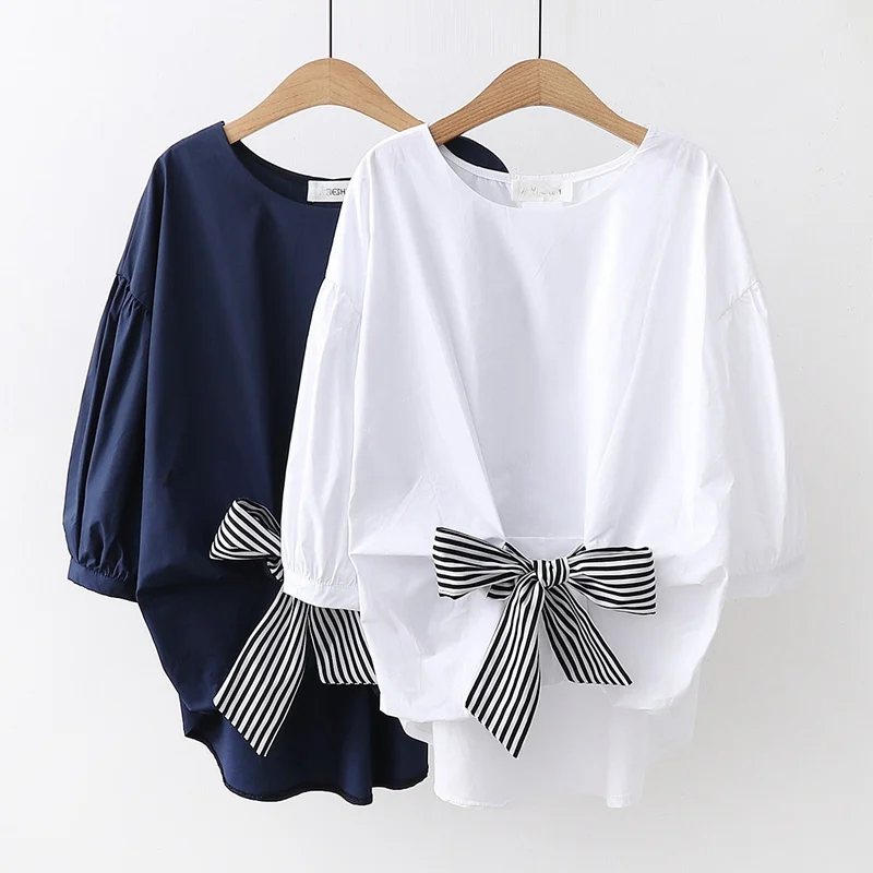 

Preppy Style Sweet Girls Women Bow Long Sleeve Loose Tops T-shirts