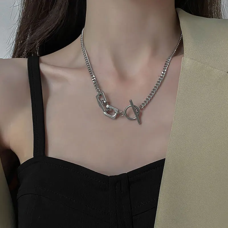 

VENTFILLE 925 Sterling Silver Hollow Square Chain OT buckle Stitching Pendent Necklace Trendy Temperament Jewelry 2021 New
