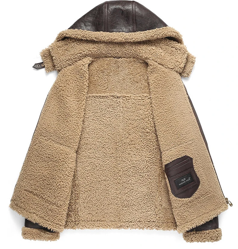 2021 Мужское пальто из натуральной овчинной кожи с Шапка капюшон режа куртка-пилот