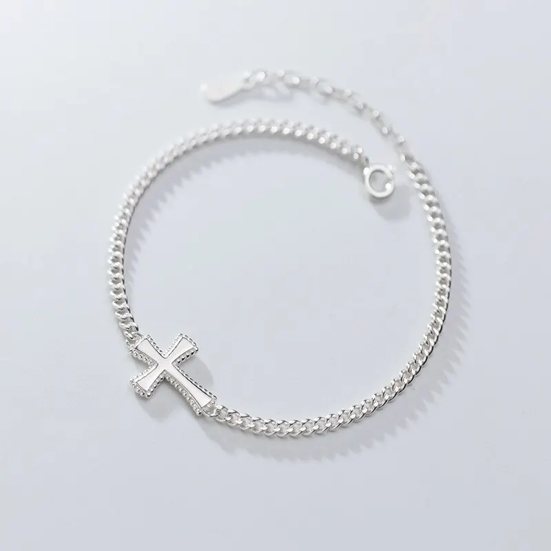 

A00993 Vintage Ethnic Men's Cross Cuban Link Chain Bracelet for Women Punk 925 Sterling Silver Hip Hop Street Jewelry