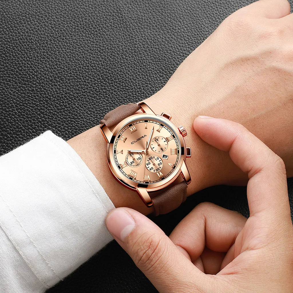 

New Luxury Men's Fashion Sport Stainless Steel Case Leather Band Quartz Analog Wrist Watch relojes