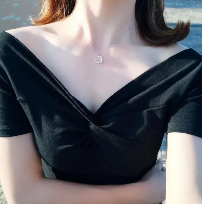 

Fashion Cubic Zirconia Moon Pendant Lucky Necklace Charm 925 Silver Color Link Chain Necklace party Jewelry For Women Gift