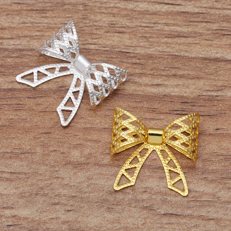 20*20mm Vintage Brass Hollow Filigree Bowknot Charms Wraps Connectors Metal Finding Hair Clasps Settings DIY Jewelry Accessories | Украшения