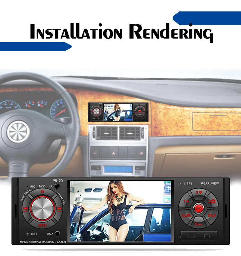 

4.1 Inch 1 Din Car Radio BT/USB/TF/AUX Bluetooth Audio Car Stereo Hands-free Calling 7 Color Button Backlight Car MP5 Player