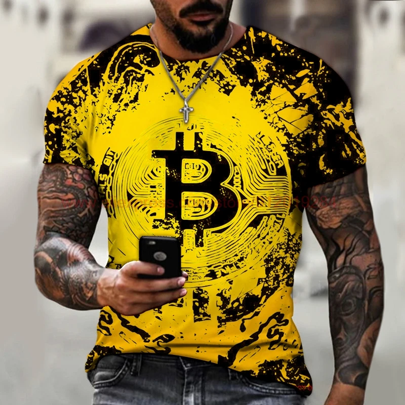 

3D printing slim round neck pullover men Casual streetwear fashion T-shirt men's short-sleeved loose T-shirt Bitcoin XXS-6XL