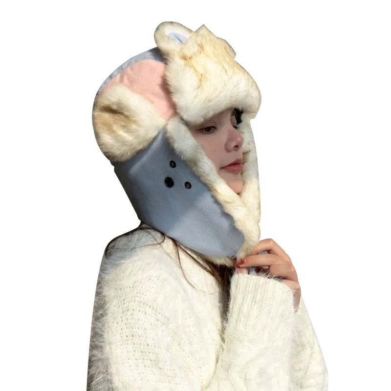 Female autumn and winter cartoon earmuffs to keep warm tide aircraft cap cat ears ski hat outdoor Lei Feng Korean version | Аксессуары