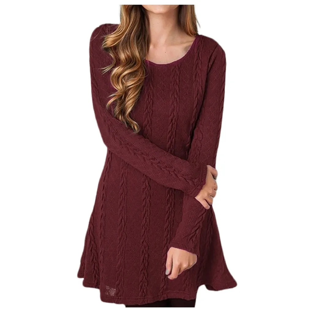 Женское платье-свитер с круглым вырезом и длинным рукавом новинка 2019