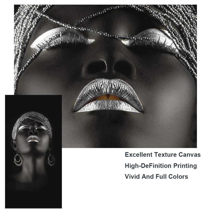 

Black Woman With Silver JewelryCanvas Paintings Wall Art Pictures African Art Posters And Prints for Modern Home Decor