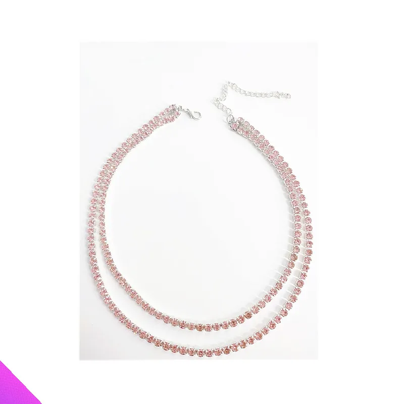 Розовые стразы 2 Круг ожерелье леди Модный Блестящий Кристалл ювелирные изделия