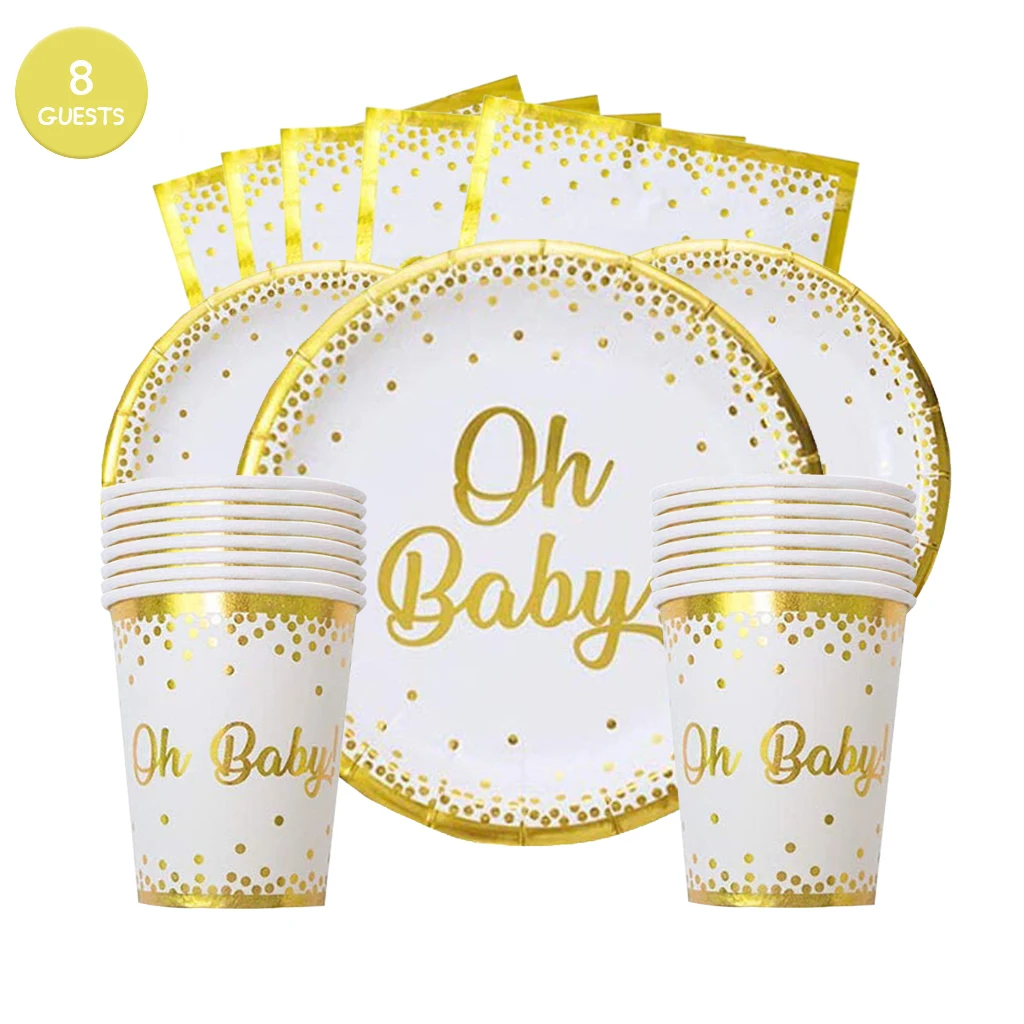 

Baby Shower Decor Oh Baby Gold Tableware Christening Baptism Decor Baby Shower Party Favors Happy Birthday Party Supplies