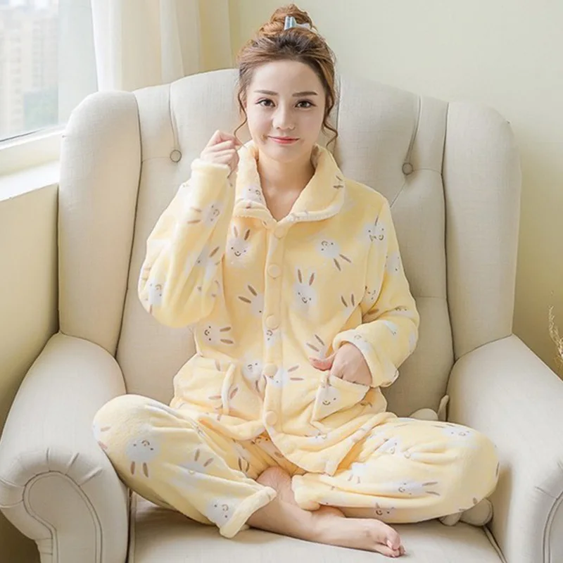 Осень-зима 2019 женские фланелевые пижамные комплекты одежда для сна ночные