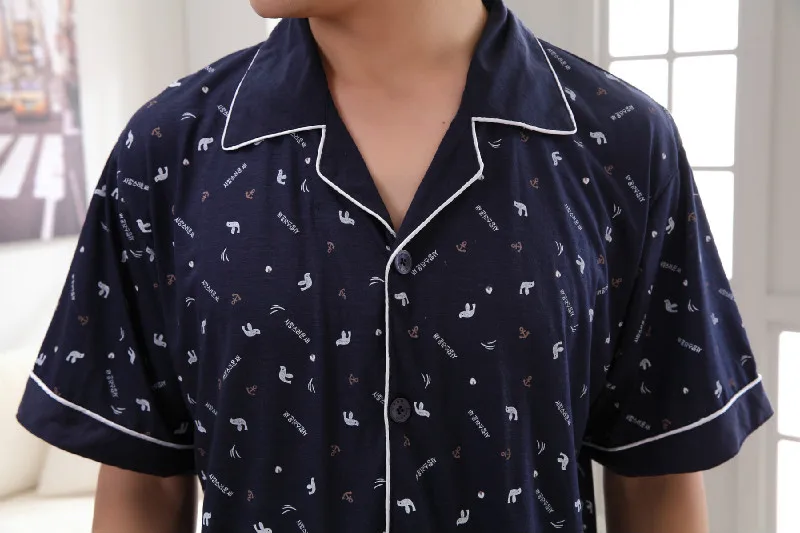 Мужская Хлопковая пижама синяя Домашняя одежда летняя Пижама темно-синие брюки с