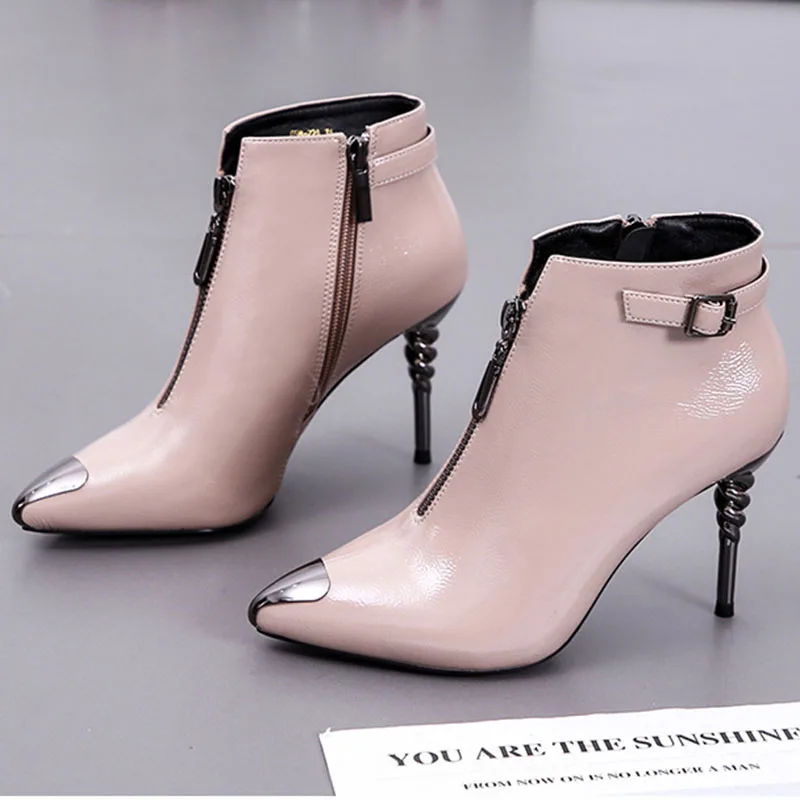 Женские ботинки с металлическим острым носком женские Челси застежкой на молнии