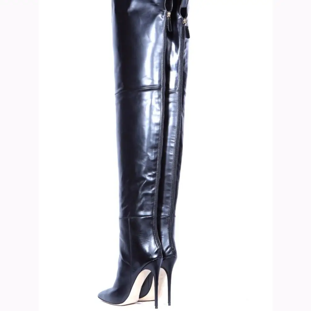 

Olomm New Fashion Women Thigh High Boots Stiletto High Heels Boots Pointed Toe Elegant Black Club Shoes Women US Size 3-10.5