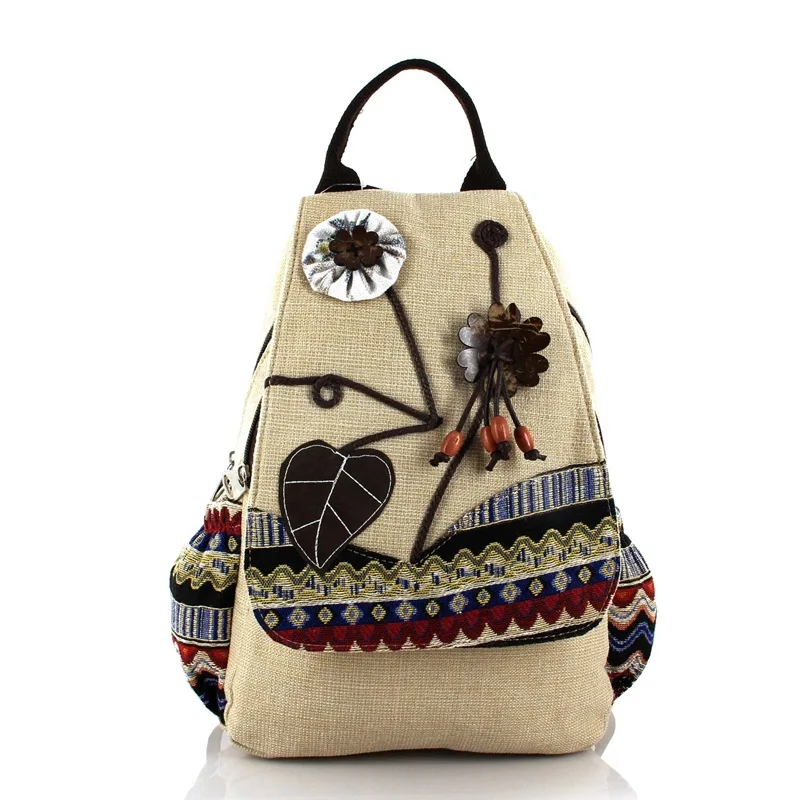 

Cotton Linen Fresh Floral Ethnic Customs Women's Bag Kids Handmade Backpack Satchel Book Pouch Bolsa Feminina Bolso for Girls