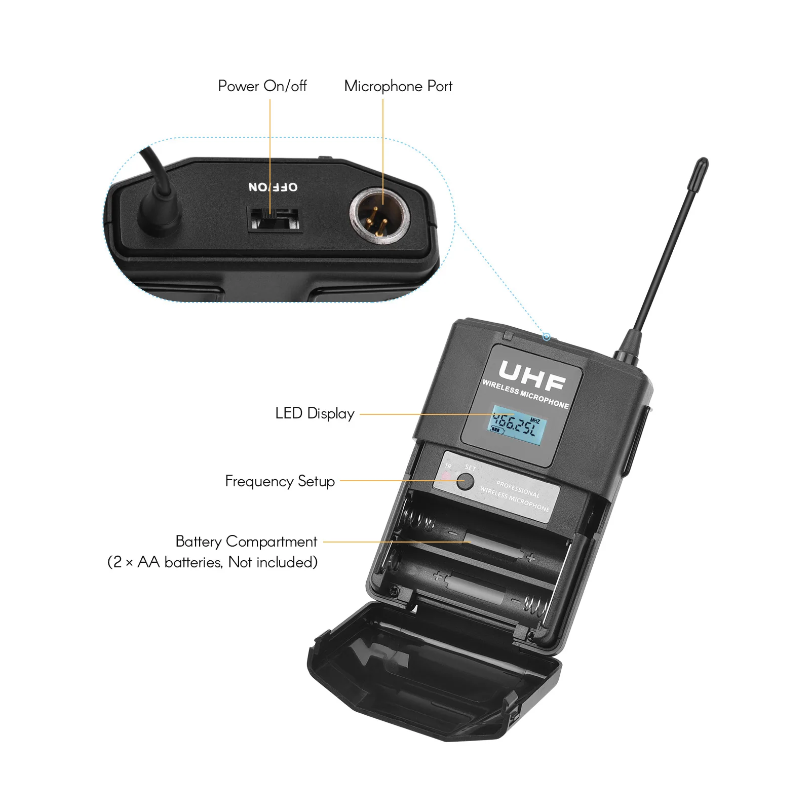 Беспроводной микрофон Andoer UHF Lavalier с отворотом и зажимом 1 трансмиттером usb