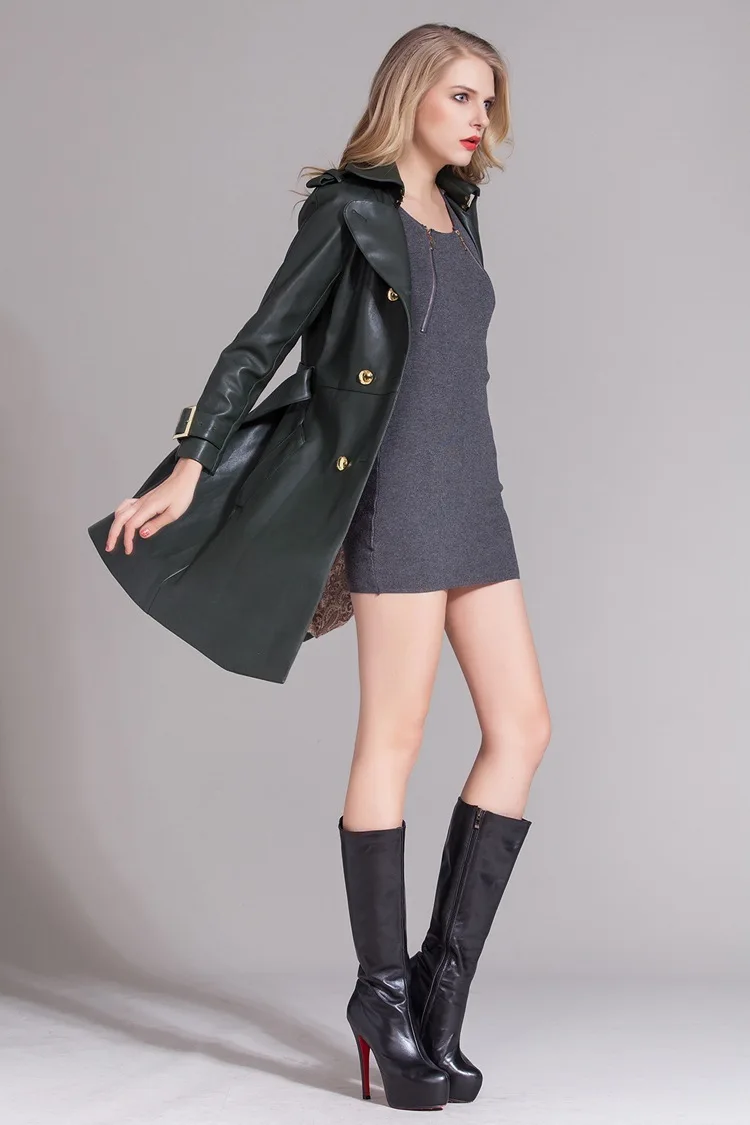 Новая осенне-зимняя кожаная куртка женская Европейская средней длины из