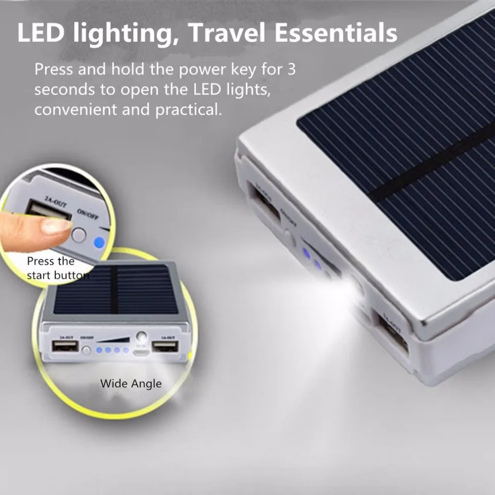 Портативный внешний аккумулятор с солнечной панелью и большой емкостью 50000 мА/ч