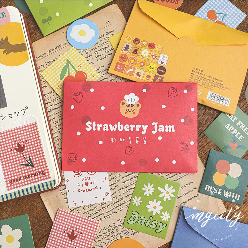 

40Pcs Cute Stationery Envelope Decorative Stickers Kawaii Bear Biscuit Series Paper Kids DIY Scrapbooking Diary Photos Albums