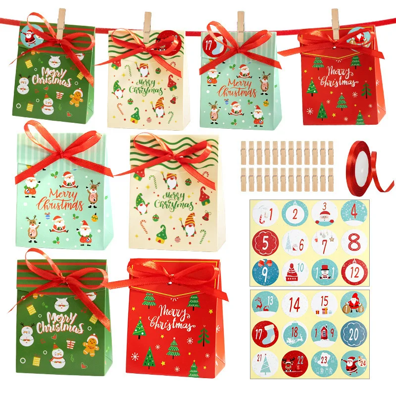 

12/24/40pcs Christmas candy box small gift box ribbon set new variety gift packaging box