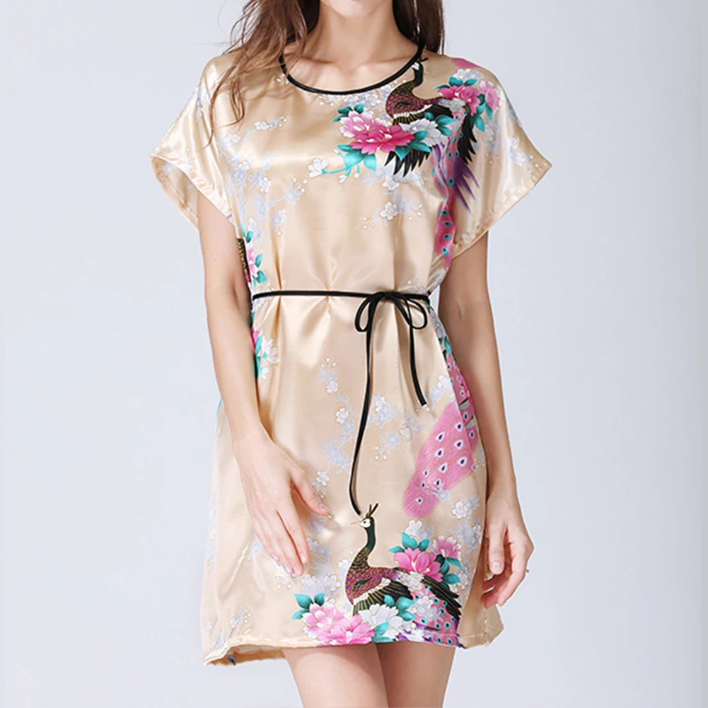 

Sexy Women Floral Printed Nightwear mitated Silk Ladies Robes Nightwear Sleep Night Dress Nightgown