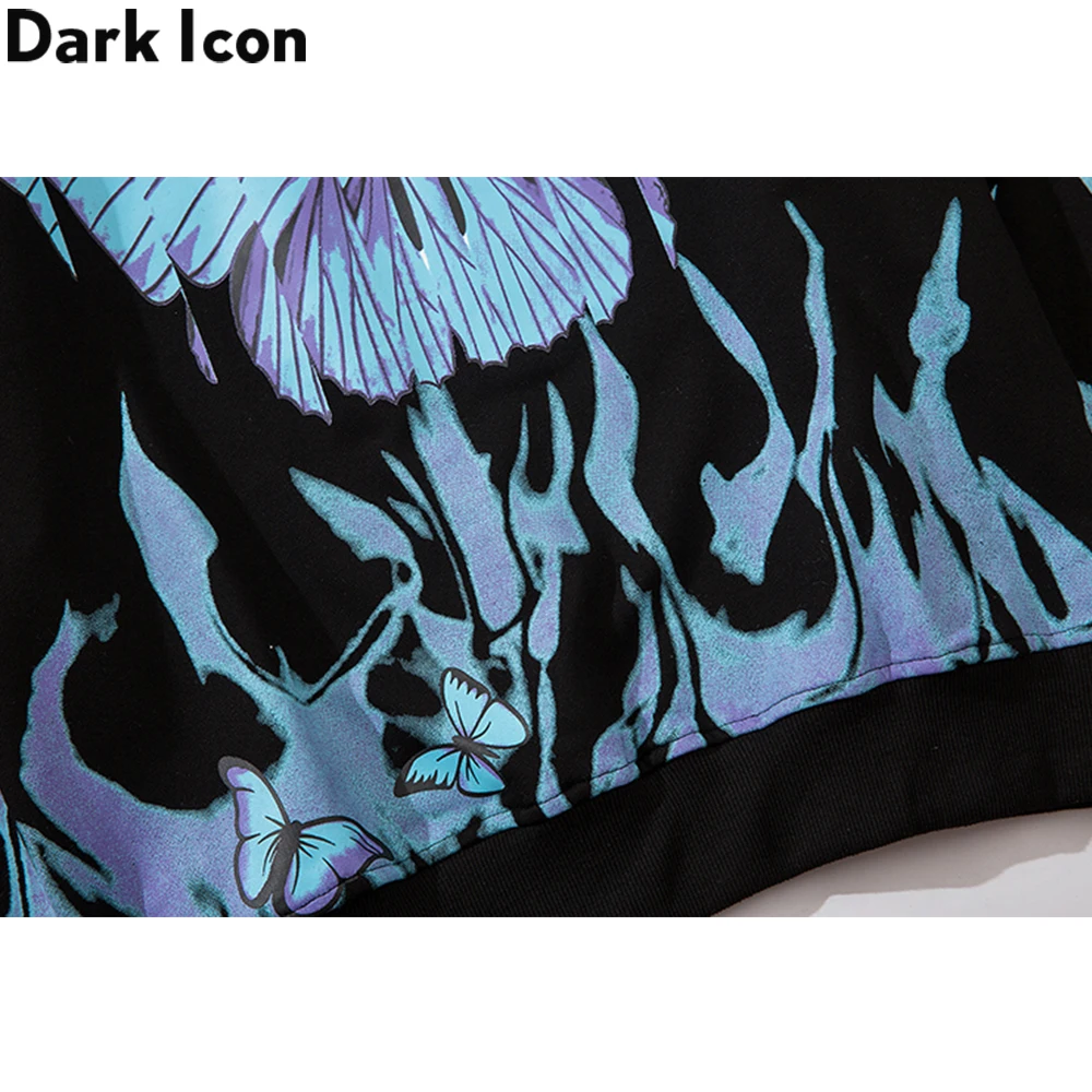 

Dark Icon Blue Flame Butterfly Sweatshirt New Arrivals Crew Neck Pullover Hipster Sweatshirt Streetwear Clothing 2 Colors