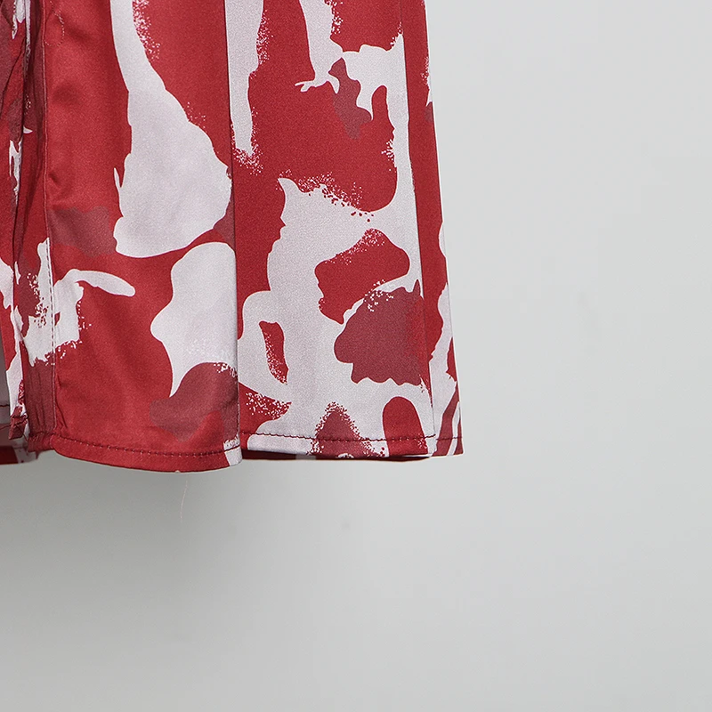 

TWOTWINSTYLE Print Hit Color Women Dress Stand Collar Lantern Sleeve High Waist Lace Up Bowknot Midi Elegant Dresses Female 2020