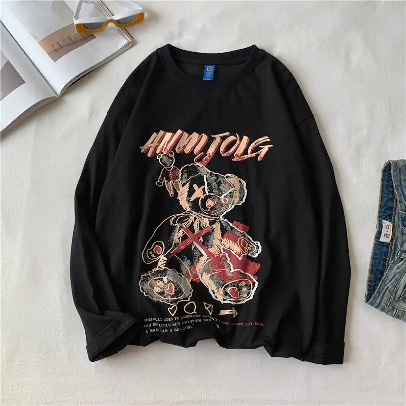

Hoodie Bear print Women Harajuku Cute Kpop Autumn Winter Kawaii Sweatshirt Hoody Female Aesthetic худи grunge top Oversized tee