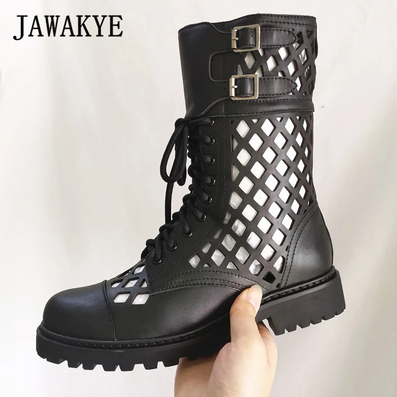 Черные босоножки высокого качества Женские летние ботинки с круглым носком и