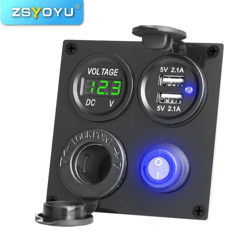 

Square Car Splitter Cigarette Lighter Socket 12V Fast Car USB Adapter 4.2A Inverter 12V 5V For Dual Port USB Socket With On/Off