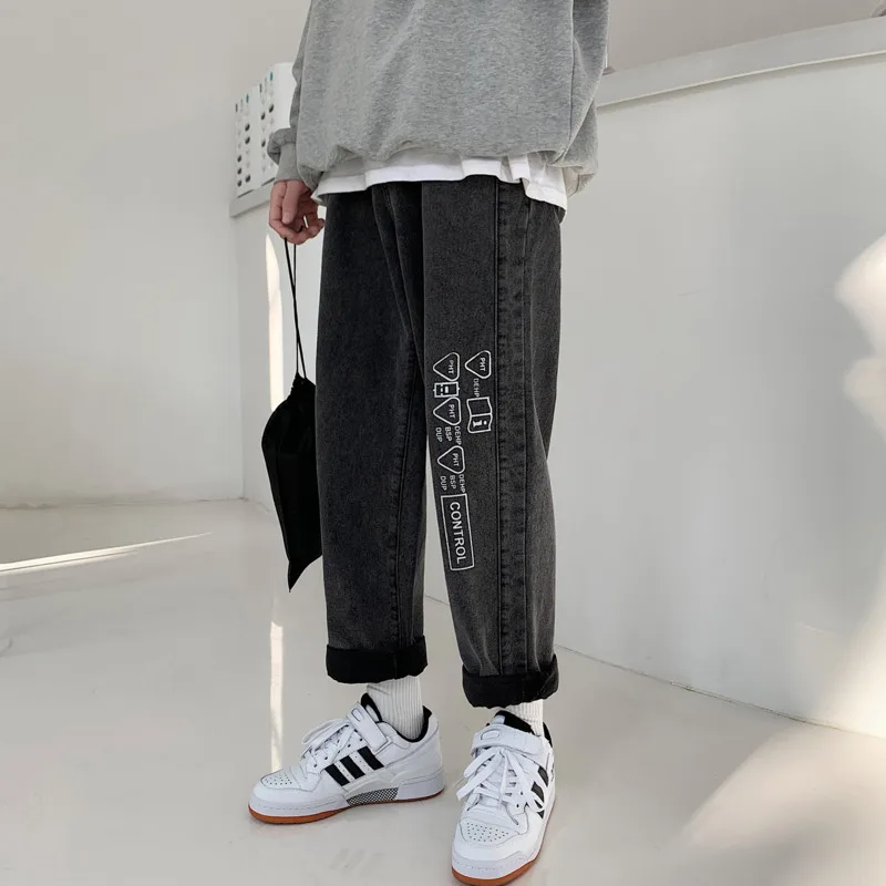 Весна-Осень 2020 новые молодежные мужские прямые вымытые свободные джинсы с