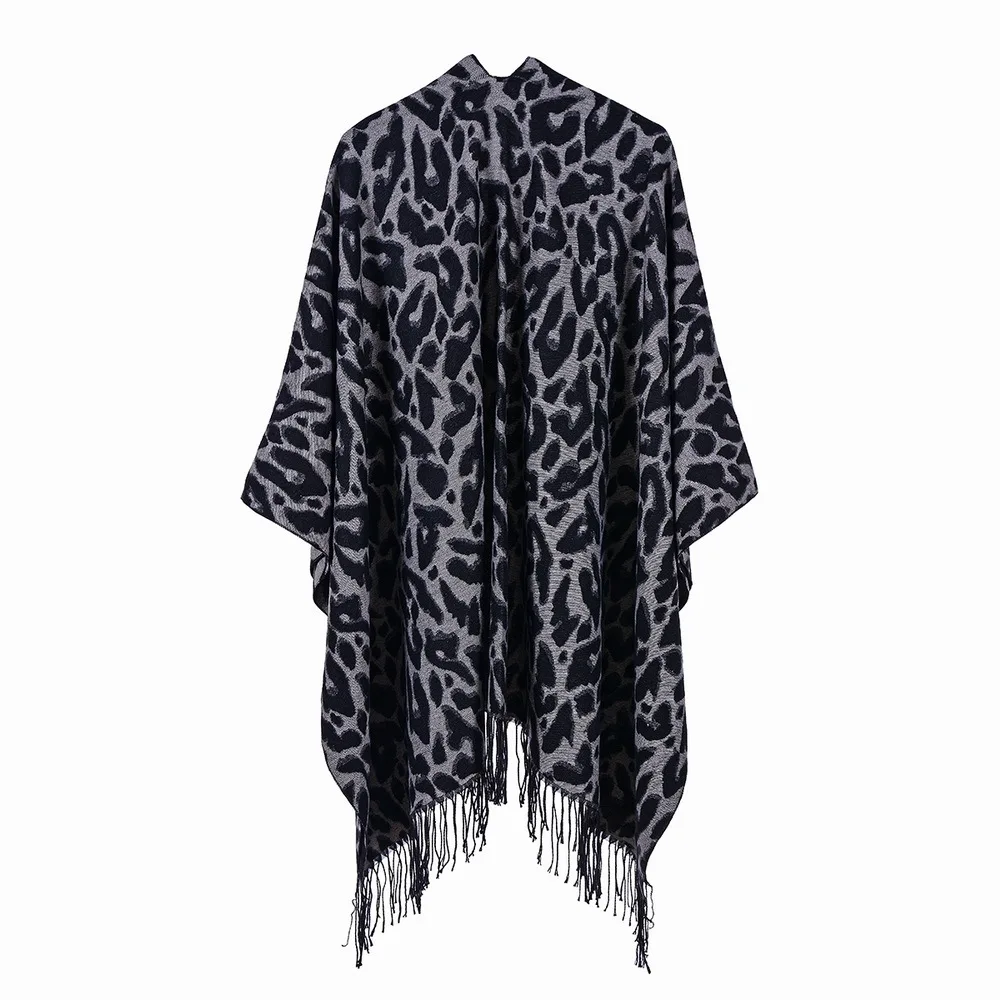 

2021 New Ladies Autumn And Winter Wild Travel Camping Warm Dual-use Fashion Leopard Shawl Cape Computer Knitted