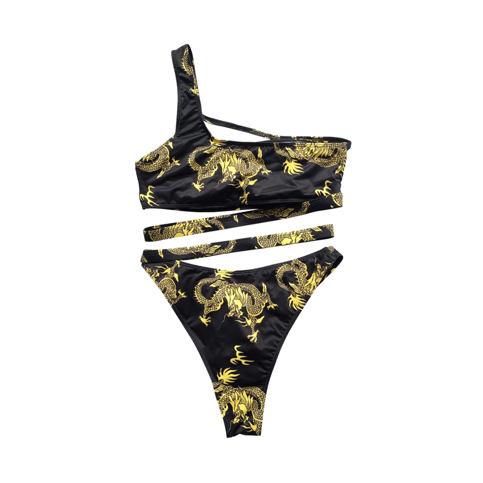 

Sexy Swimwear Women 2021 Bikini Set Padded Swimwear Vintage Dragon Print Swimsuit Beachwear Brazilian Thong Bikini Set Biquini