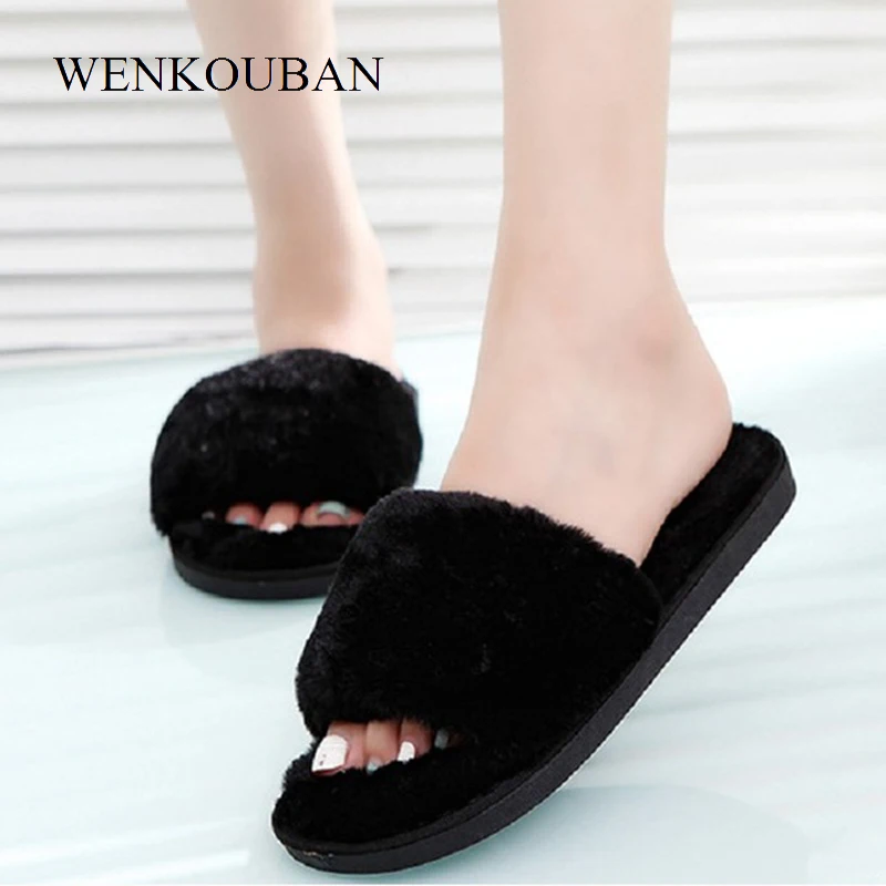 Дизайнерские зимние пушистые домашние тапочки женская обувь повседневная из