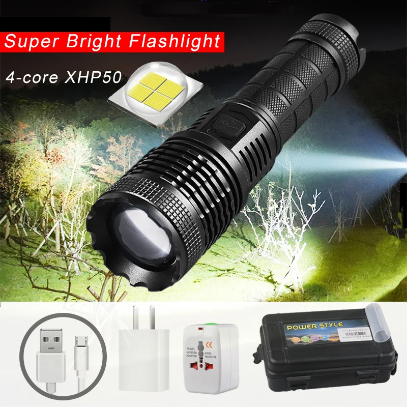 

Ultra powerful LED flashlight Bicycle Light Super Bright Torches XHP70.2 led Torch Use 18650 26650 Lithium Battery USB Charging