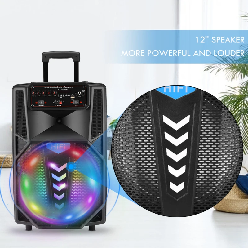 

Bluetooth Karaoke Machine With 12-inch Subwoofer With Wireless PA Sing Noise Speaker Makers System 2 Wireless Microphones