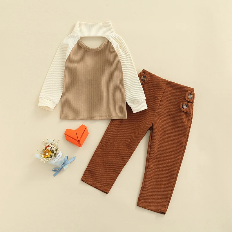 

Kid Girl Tops, Pants Suit, Long Sleeve High Neck Cutout Sweater Casual Loose Fall Spring Trousers