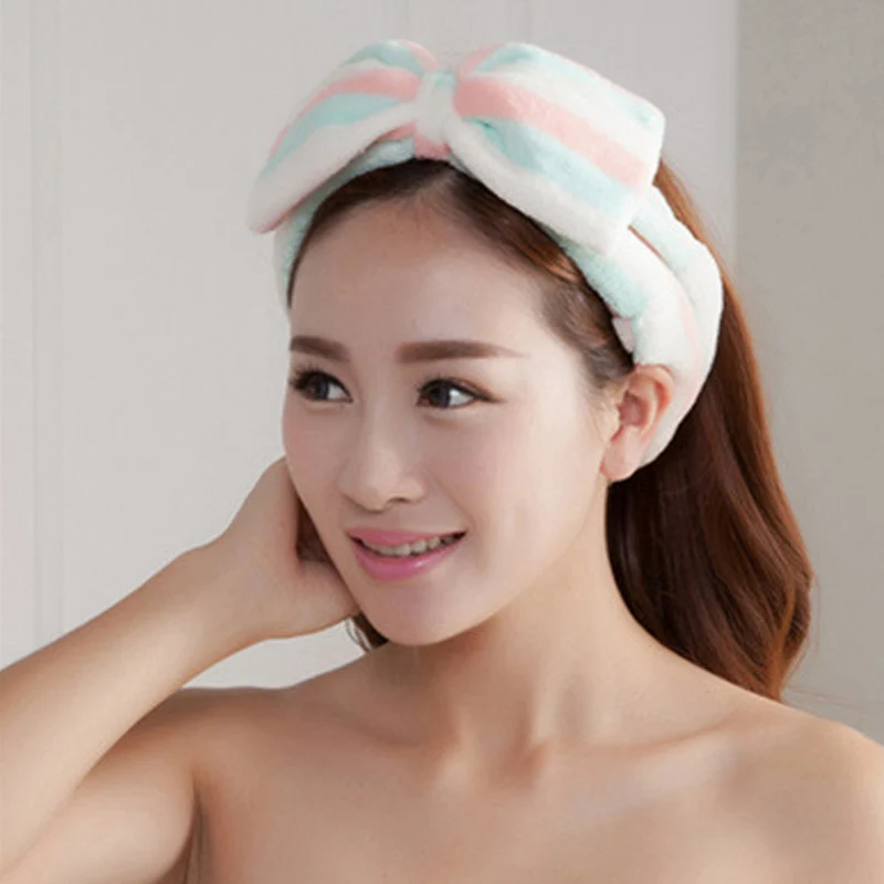 Коралловый флис бантика и повязка на голову для мытья лица макияж Lady Bath