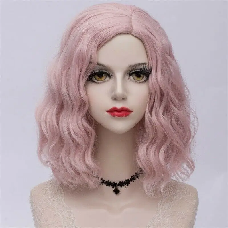 pink wig 27 стиль радуги многоцветные Хэллоуин 35 см вьющиеся синтетические парик Лолита Средний Омбре вечерние Косплей - Цвет: pink wig