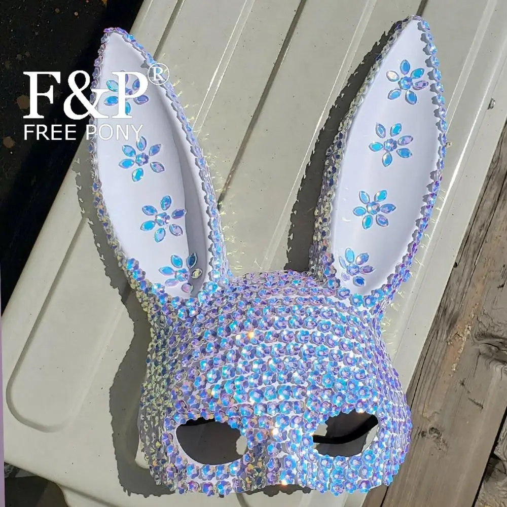 

Holographic Halloween Bunny Rabbit Full Face Mask Burning Man Dancer Costume Festival Rave Outfits Gear Masquerade