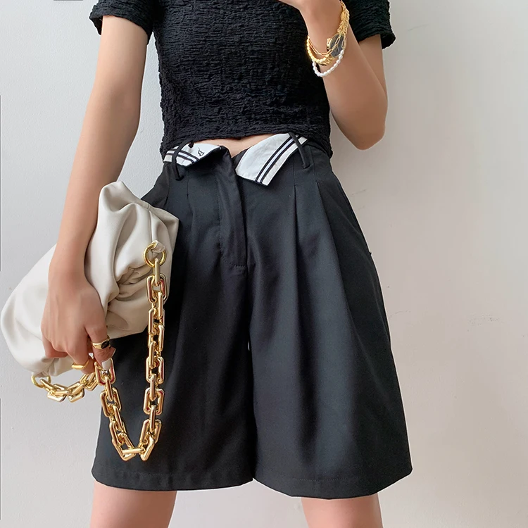 Women Summer Wide Leg Pants Korean Chic Solid Black White Knee Length Pocket Loose Trousers Casual Femininos Streetwear | Женская одежда