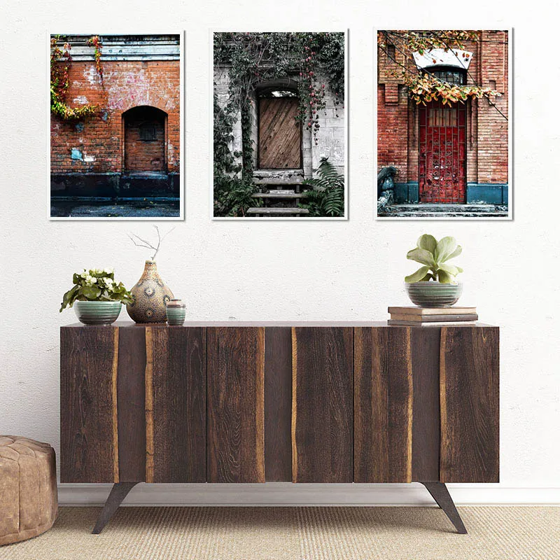 Картины со старой архитектурой и кирпичной дверью картины Декор гранж здание