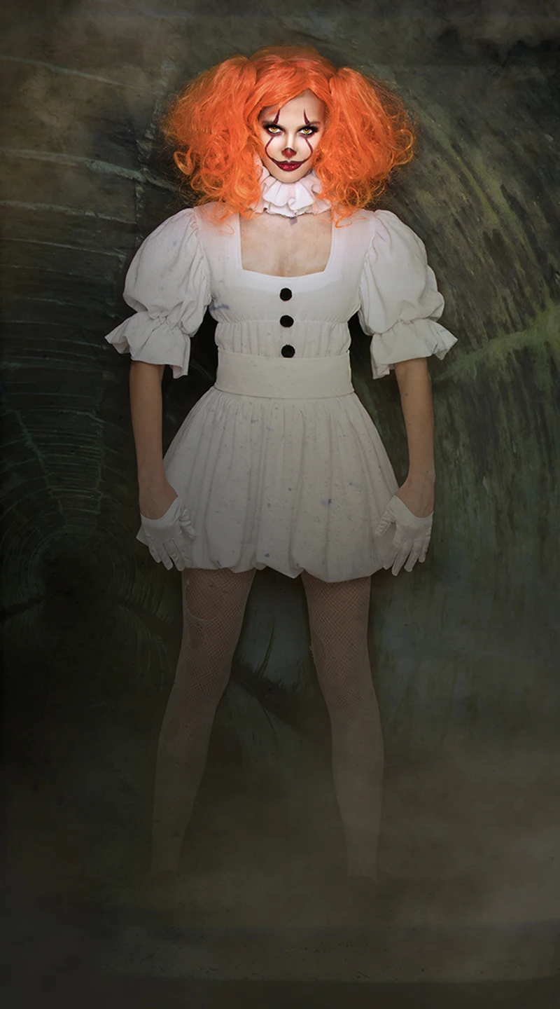 

Women's Pennywise Costume IT Cosplay Scary Clown Halloween Fancy Dress S--XL SM1044