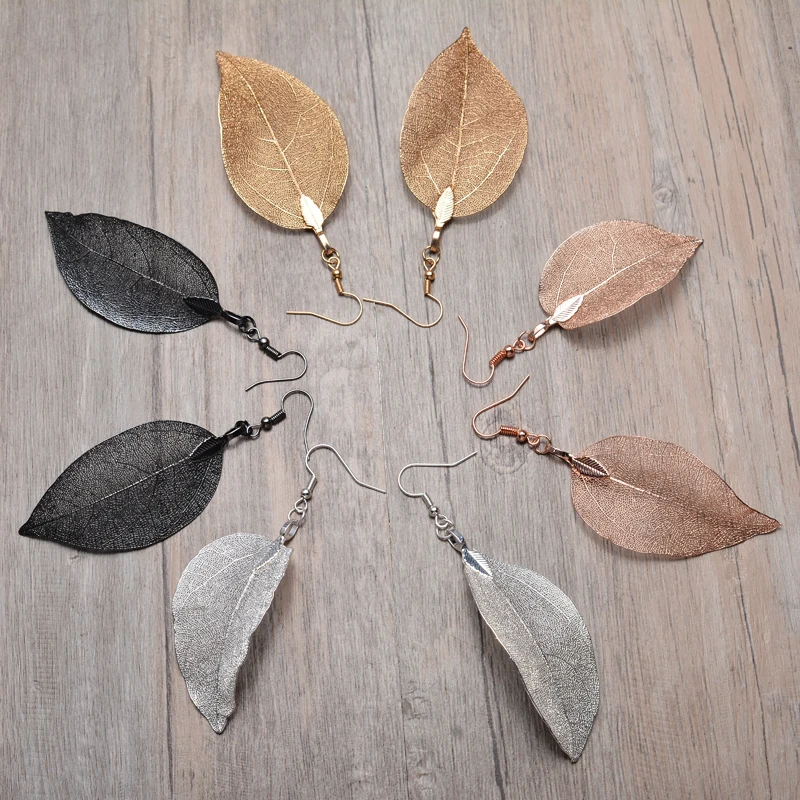 Богемные шикарные висячие серьги с натуральными листьями уникальные модные