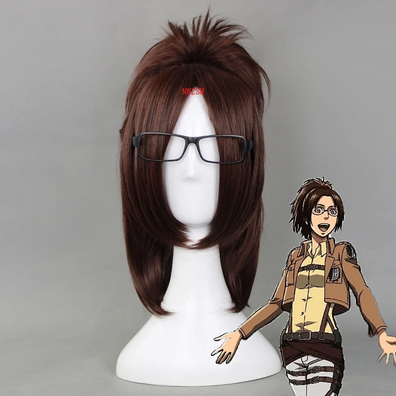 

Attack on Titan Hange Zoe 40cm Short Straight Cosplay Wigs for Women Female Fake Hair Anime Universal for Party Brown+ Wig Cap