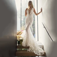 eightree sexy mermaid wedding dress 2021 deep v neck lace applique beach boho wedding gown custom bridal dress vestido de noiva