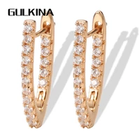gulkina new v shape long earrings for women 585 rose gold natural zircon dangle earrings girl wedding party glossy fine jewelry
