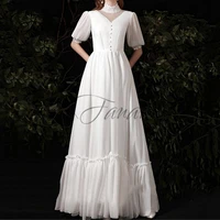 high neck a line chiffon wedding dresses simple lace half sleeve pleat classic vintage bridal gown robe de mari%c3%a9e vestidos