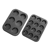 6 and 12 holes non stick round cupcake mold pan muffin tray carbon steel baking pan pudding bakeware biscuit pan